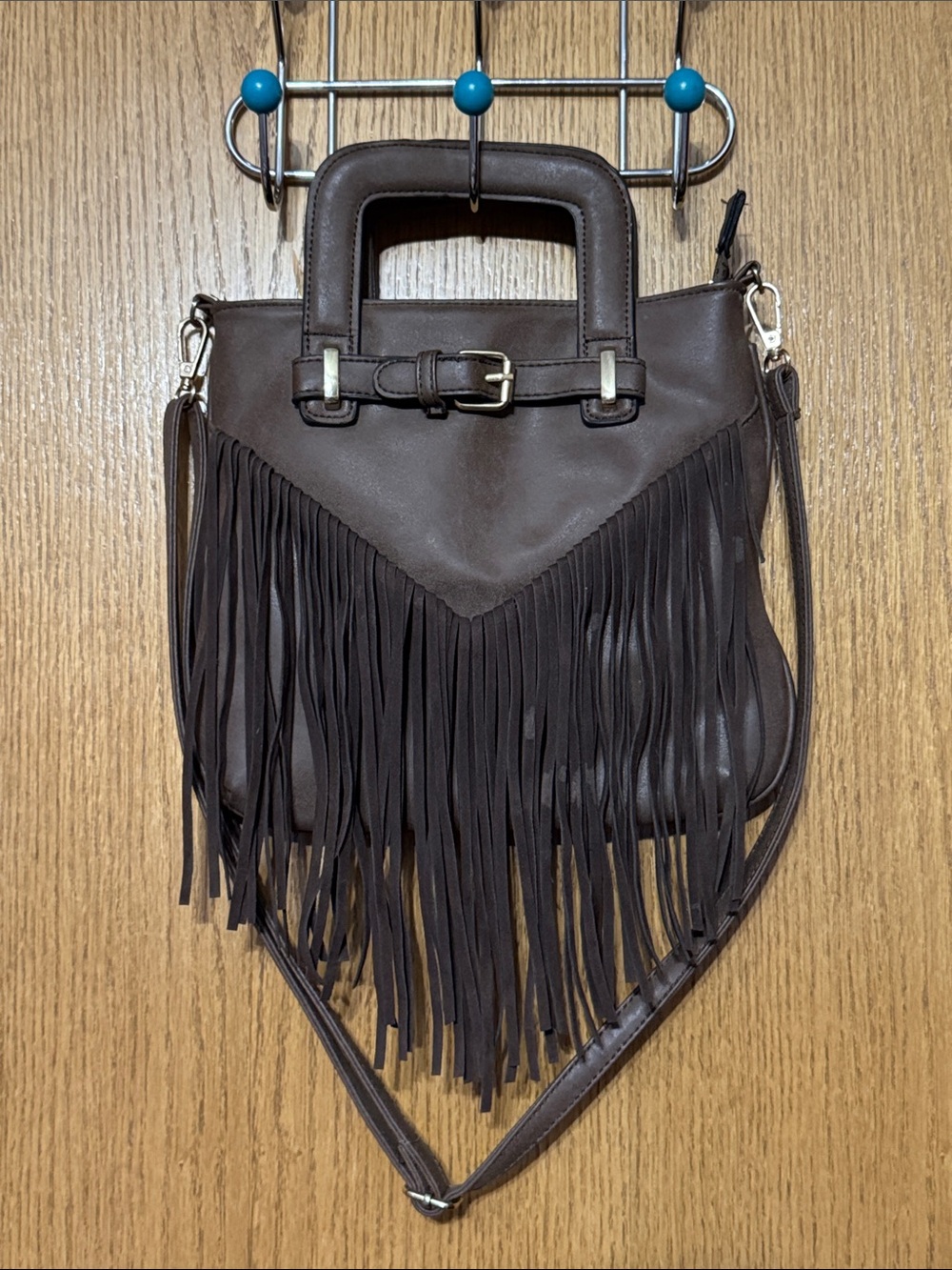 Fringed Crossbody Tote Bag - Brown